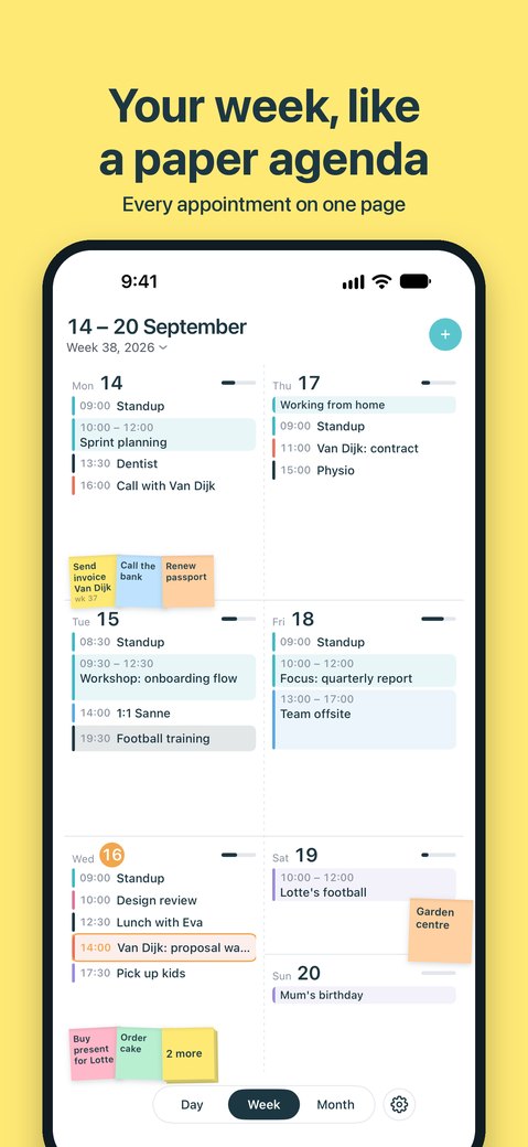 The week as a paper agenda with sticky notes