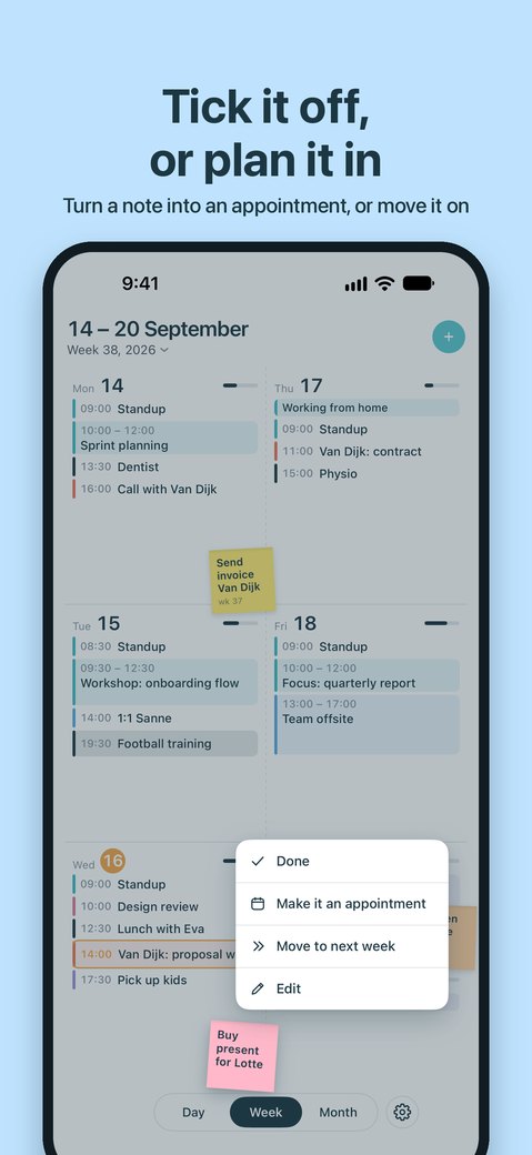 The sticky note menu